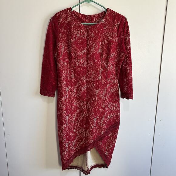 Musol Women’s Red Cocktail Dress Size Large Stretch - JL401 - Picture 1 of 9
